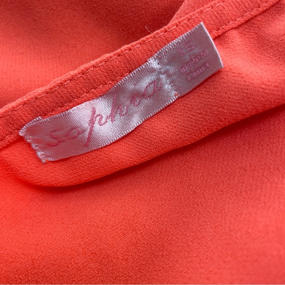 Sophia Neon Peach Pink Wrap Side Slit Asymmetrical Midi Dress - Picture 12 of 13